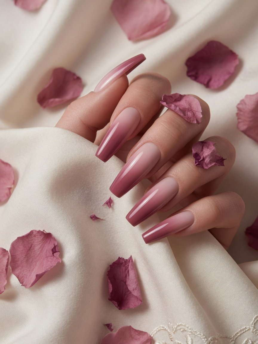 Dusty rose ombre coffin nails