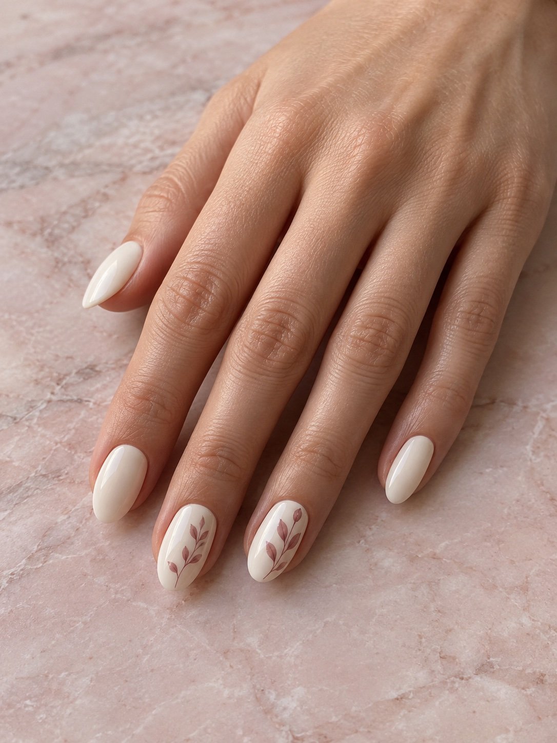Ivory nails with dusty rose botanicals