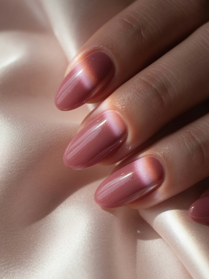Glossy dusty rose gel nails