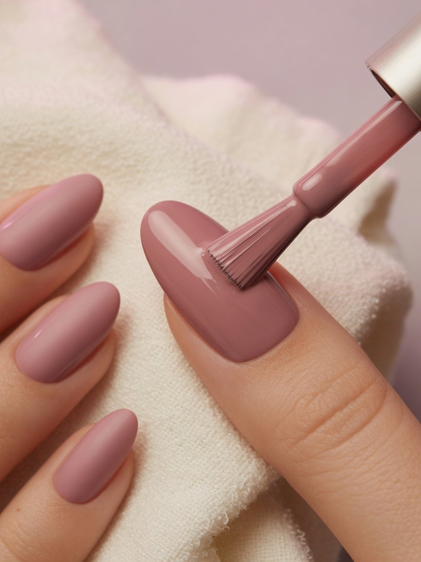 Dusty rose polish being applied