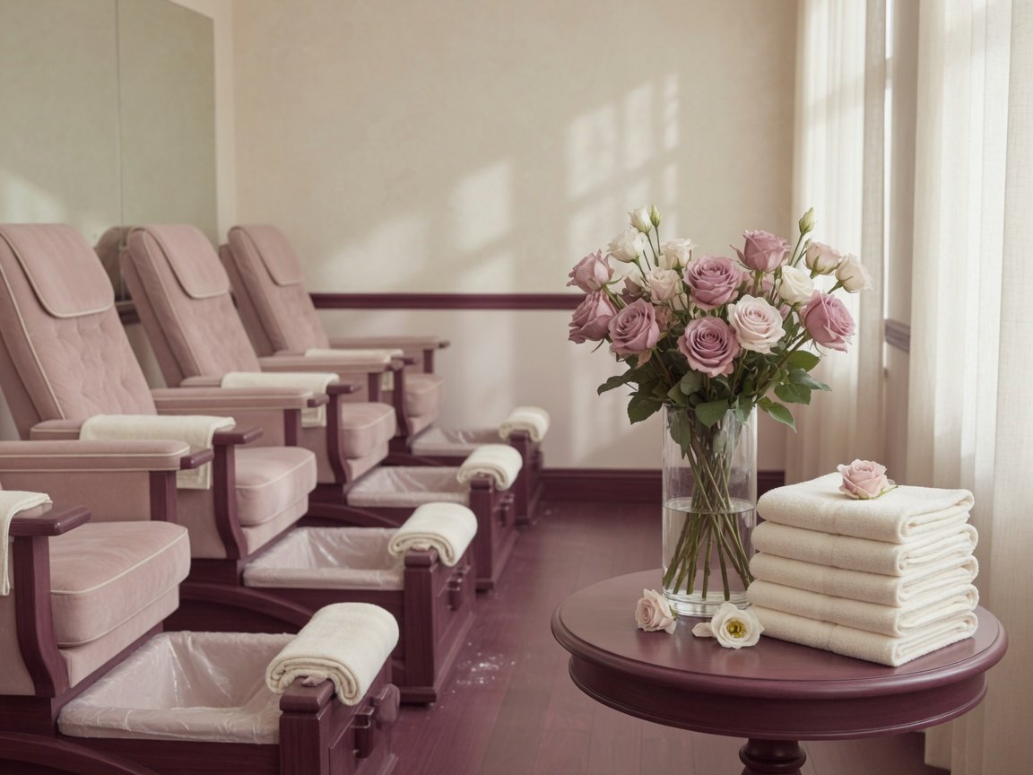 Blush salon chairs at Ongles Organic Pierrefonds-Kirkland